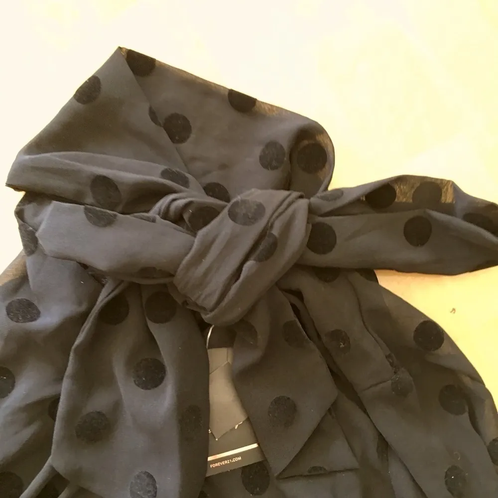 Forever 21 Semi-Sheer High-Neck Blouse, Polka Dots, Black, Size XS - Image 8