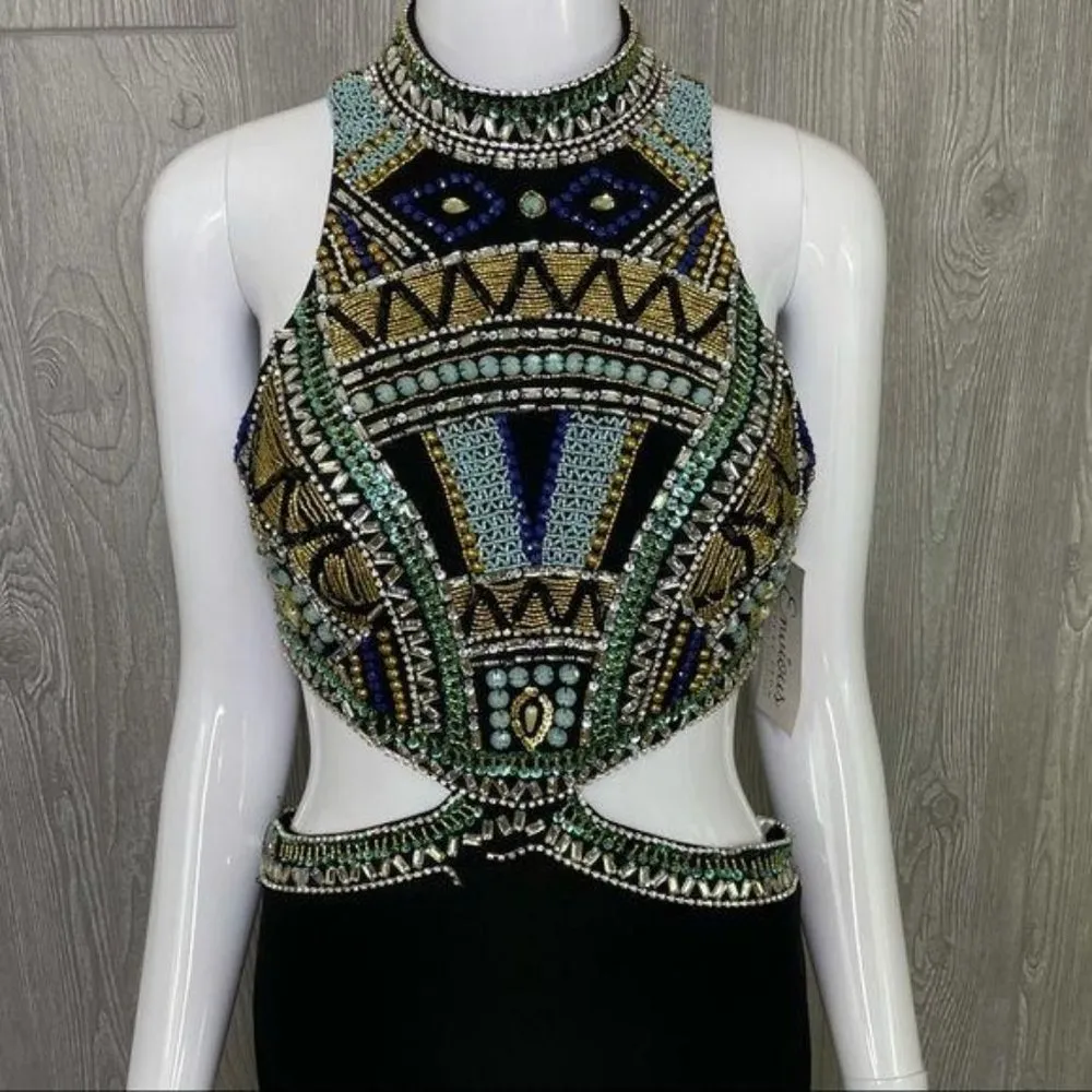 Nwt envious couture beaded rhinestone dress / gown prom formal sleeveless dress Size 6 - Image 2