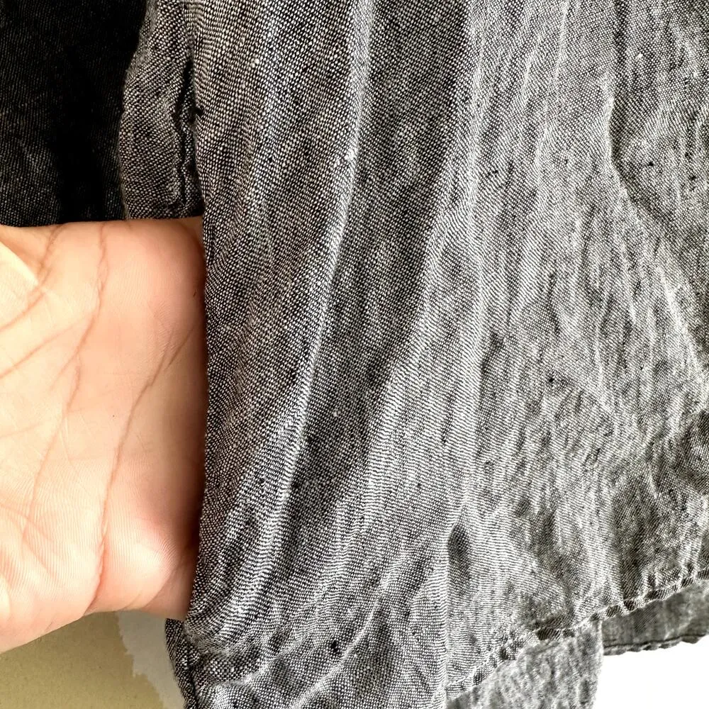 CP Shades Linen Top Deep V Neck Relaxed Fit 3/4 Sleeve Side Pockets Slit Blue M - Image 2