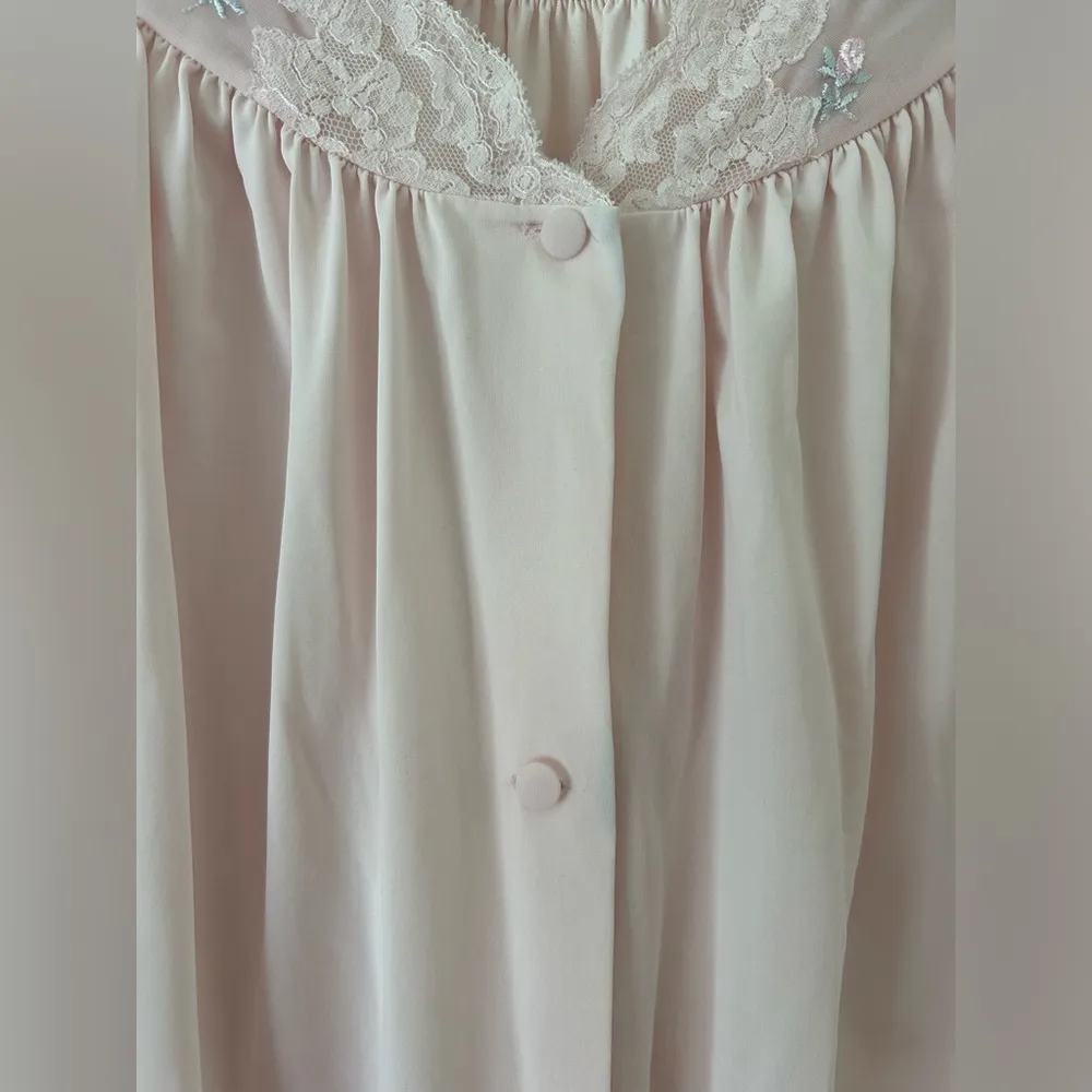 VINTAGE SHADOWLINE Nightgown Pink Button Up Short Sleeve - Image 5