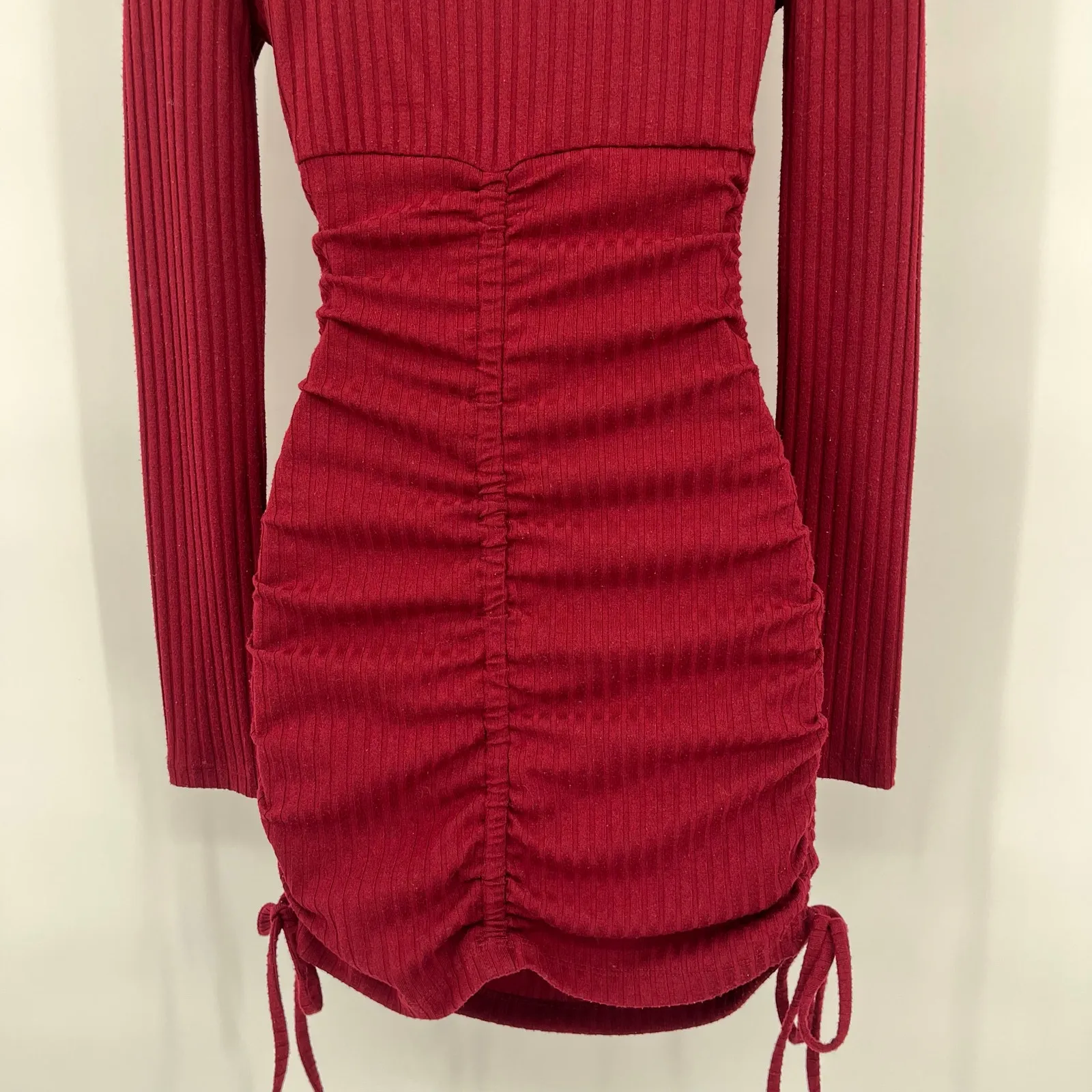 Y2K Milkmaid Ribbed Bodycon Dress Sz XS Ruching Festival Clubwear Coquette Party - Image 7