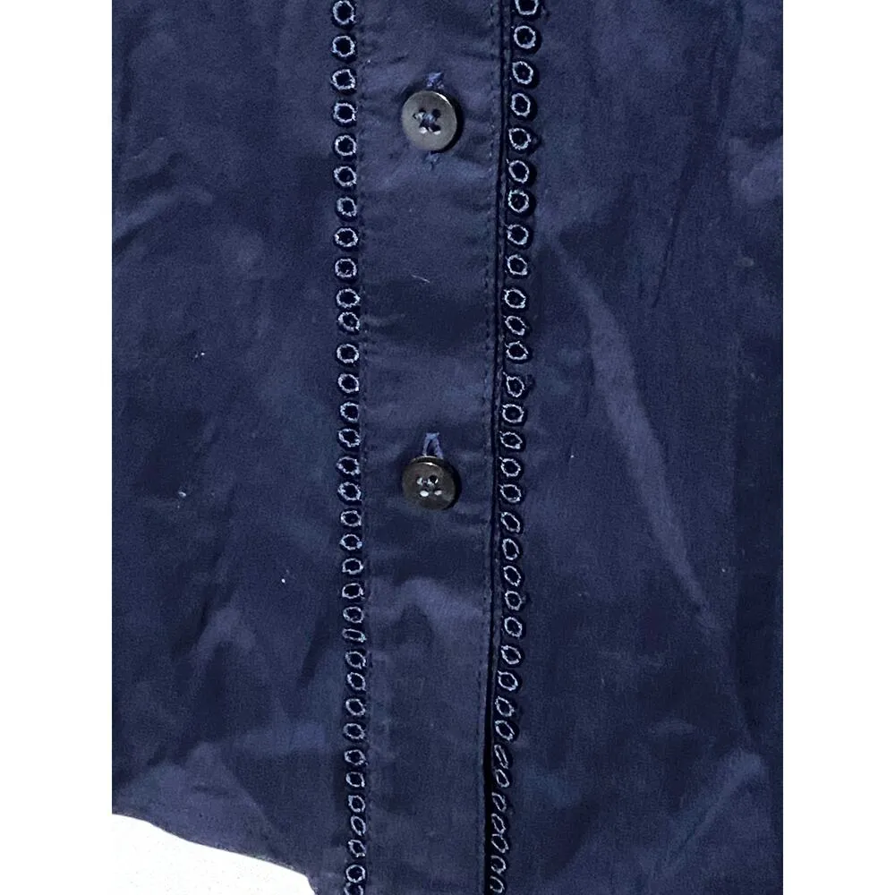 Chico's Floral Applique Blouse Womens 3D Embroidery Classic Navy Top Size S NWT - Image 8