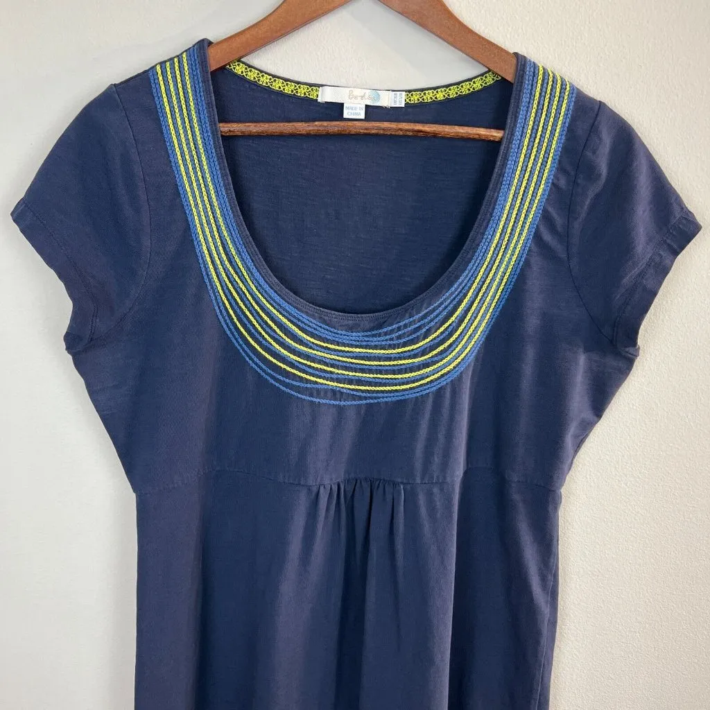 Boden Dress 12 Navy Blue Embroidered Scoop Neck Shirt Sleeve A - Image 3