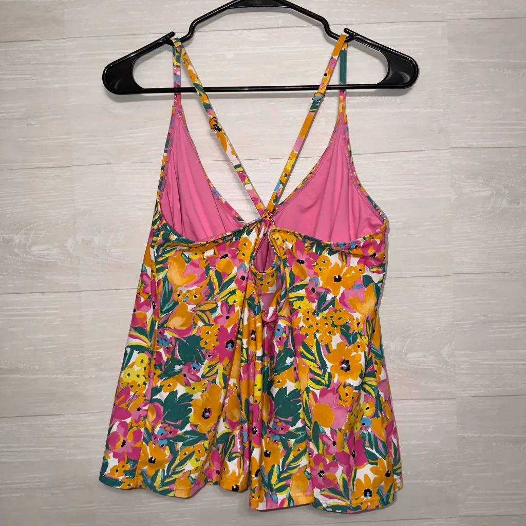 Anne Cole Tankini Swim Top XXL Floral Print Yellow Pink Cross Back Adjustable - Image 6