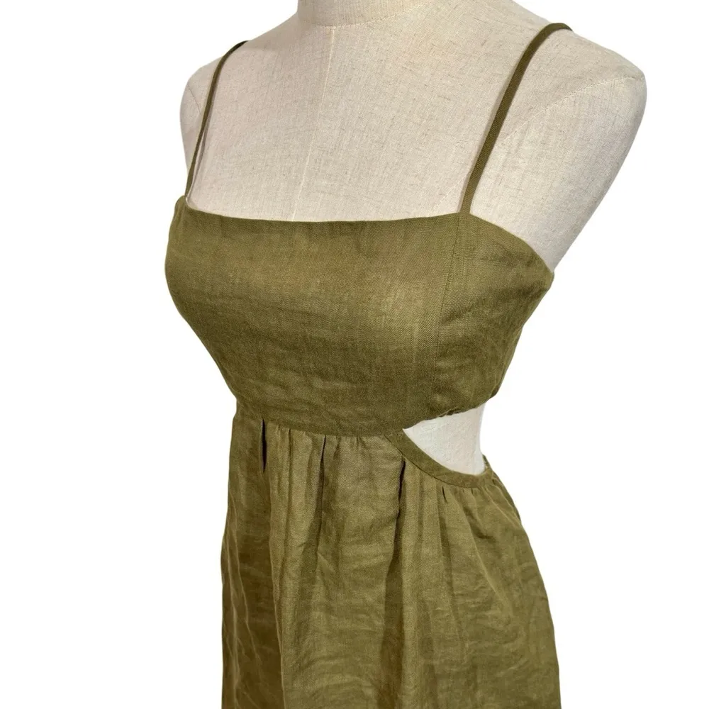 Willard Road Kayleigh 100% Linen Cutout Mini Dress in Seaweed Green Size M - Image 5