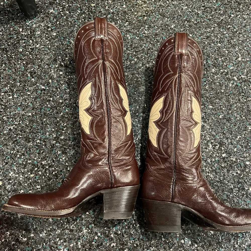 Vntg Justin's Butterfly Inlay Chocolate Leather Western Boots X2674 Sz 5.5B Box - Image 6