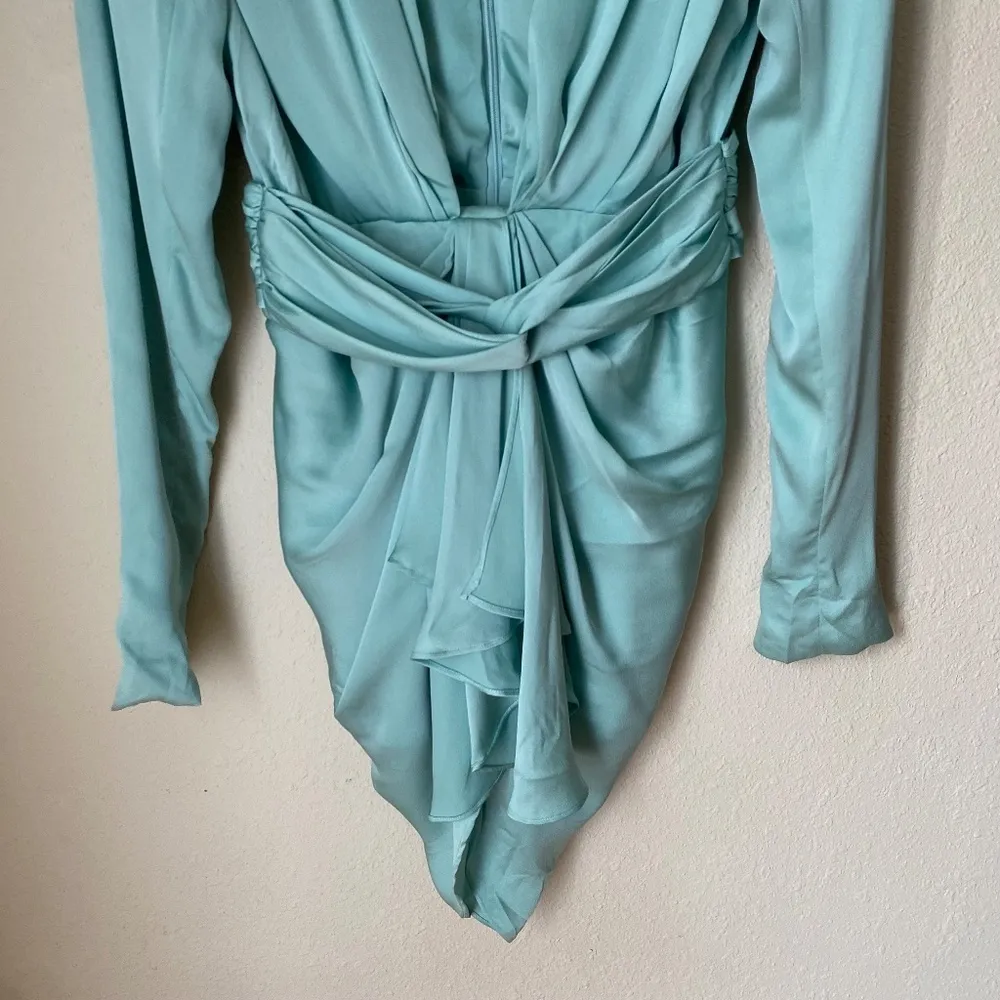 HOUSE OF CB‎ 'Pascale' Aqua Draped plunge Satin Mini Dress NWOT size M - Image 11