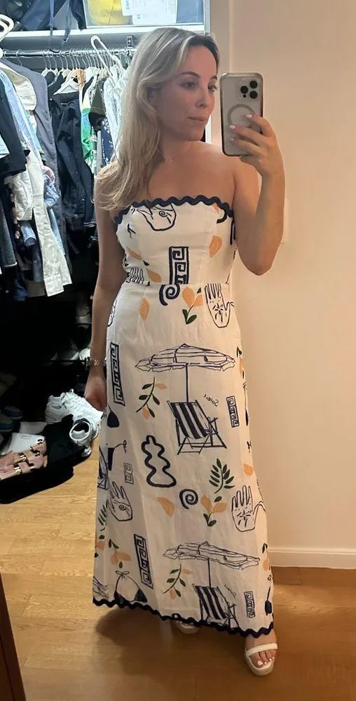 *NWT* Indie Lux Cypress Graphic Strapless Maxi Dress White - Image 2