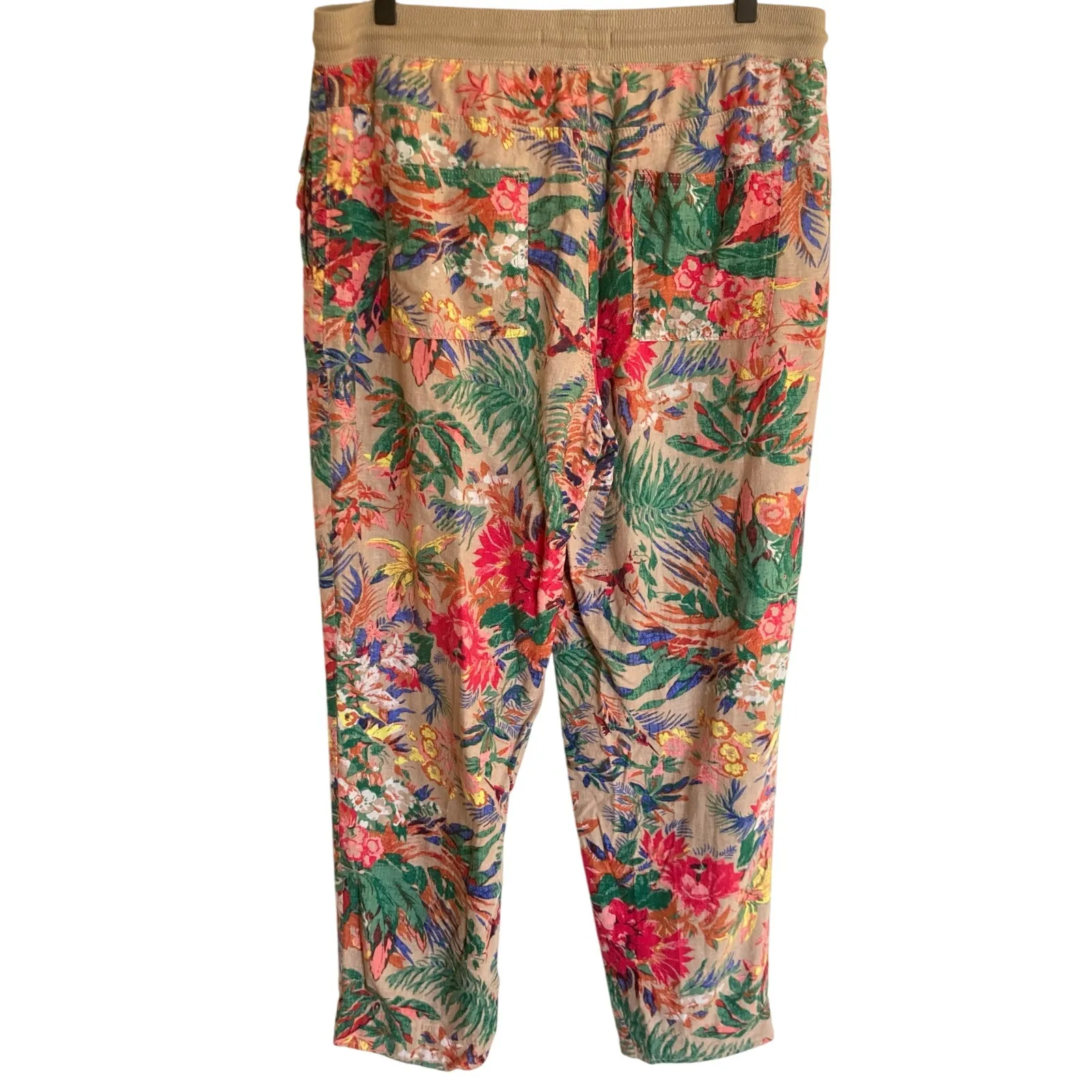 M&S Collection Women UK 14/US 10 Floral Linen Blend Ankle Pant Beachy Resort Tan - Image 2