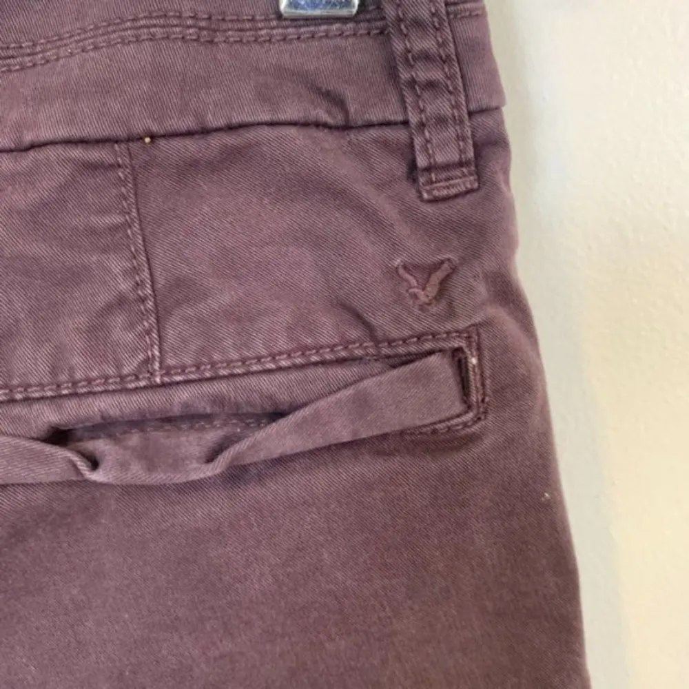 American Eagle Burgundy Midi Stretch Chino Shorts - Image 6