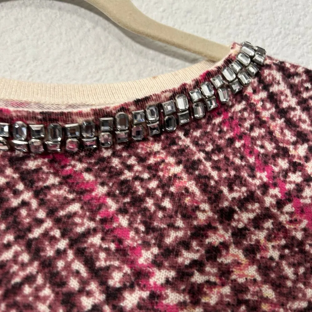 Talbots 100% Cashmere Houndstooth Sweater with Rhinestone Neckline Med Petite - Image 10