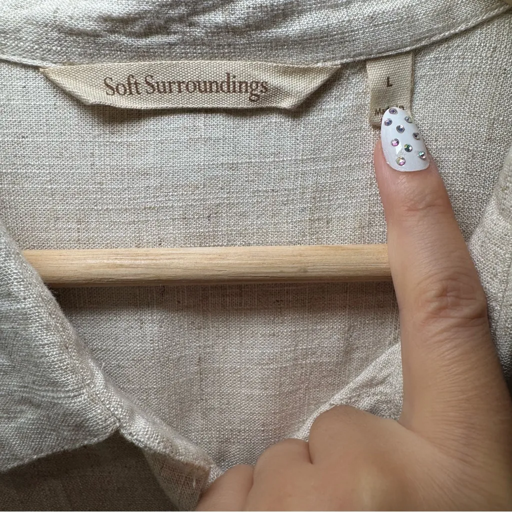 Soft Surroundings Shirt Womens L Oatmeal Crinkle‎ Coastal Gran Lagenlook Cottage - Image 2