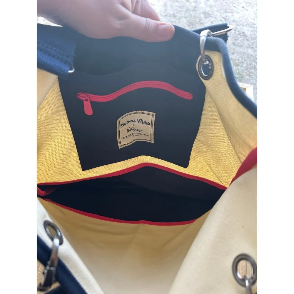 Canvas Crew by Thirty One Tote Bag Natural Navy Blue - Image 8