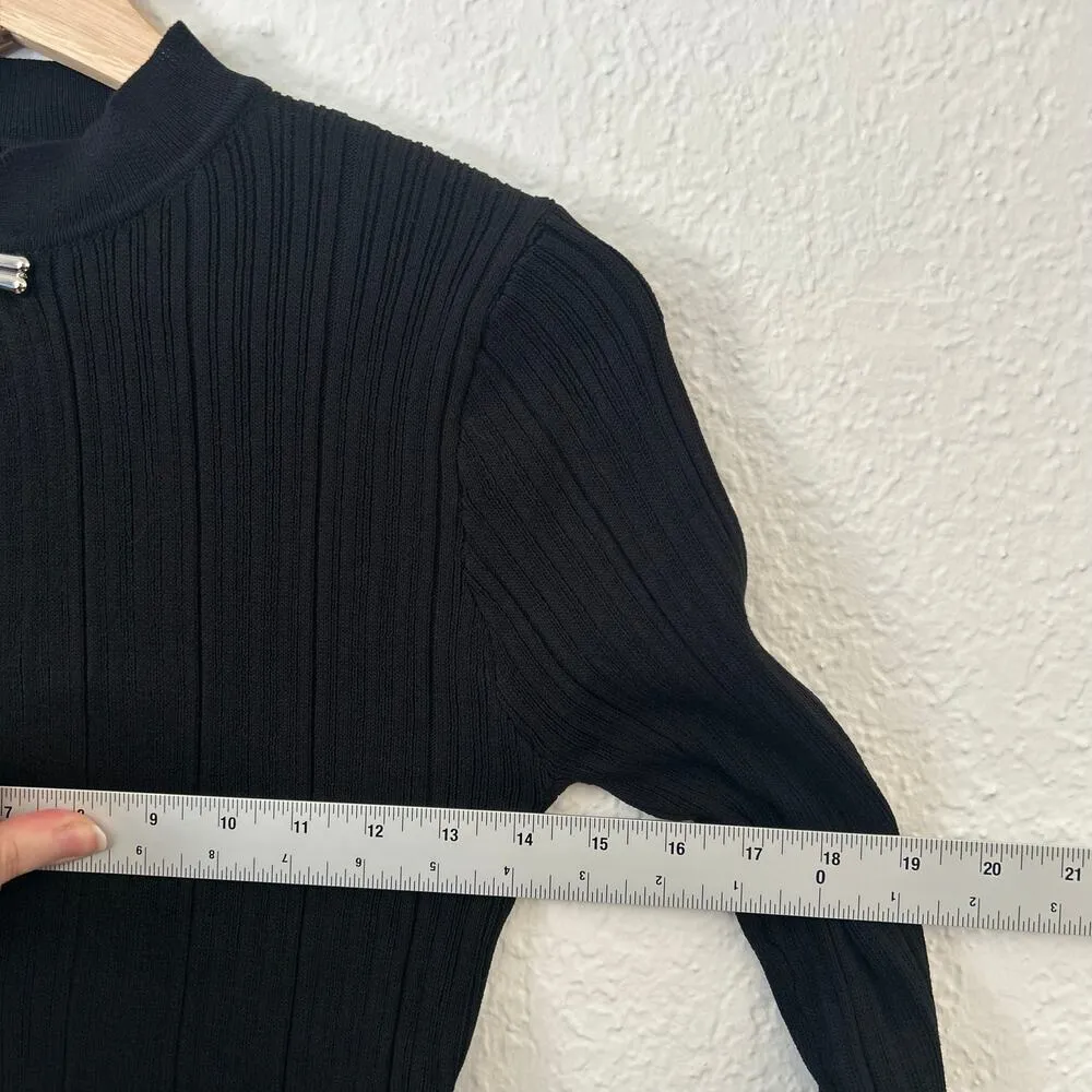 Commense Black Ribbed Knit Metal Knotted Cutout Detail Long Sleeve Top M NWT Size M - Image 5