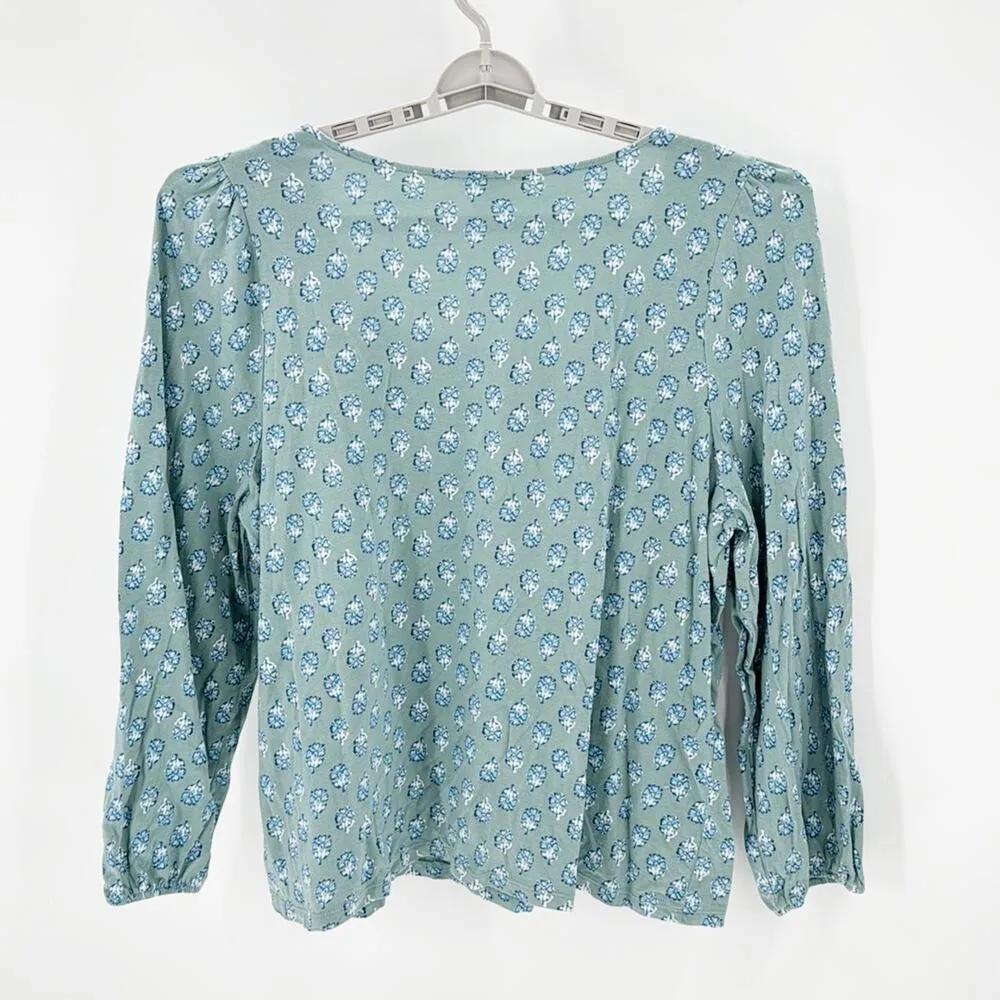 Lucky Brand Long Sleeve Square Neck Shirt Top Green bohemian prairie casual - Image 2