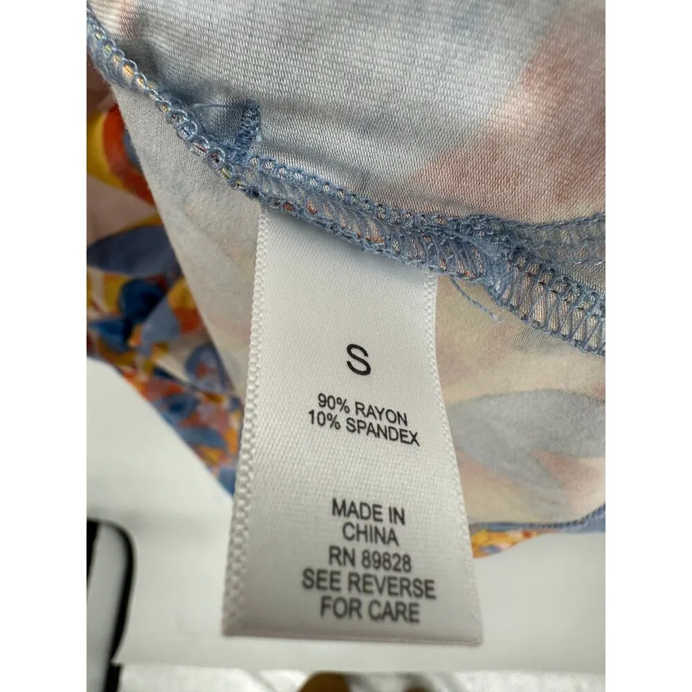 LOGO by Lori Goldstein Tunic Top Women Small Floral Printed Sharkbite Hem Pocket - Image 8