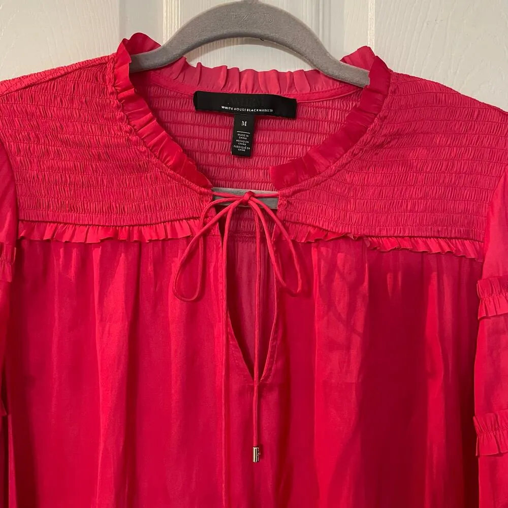 White House Black Market Tie-Neck Ruffle-Sleeve Blouse size Medium - Image 6