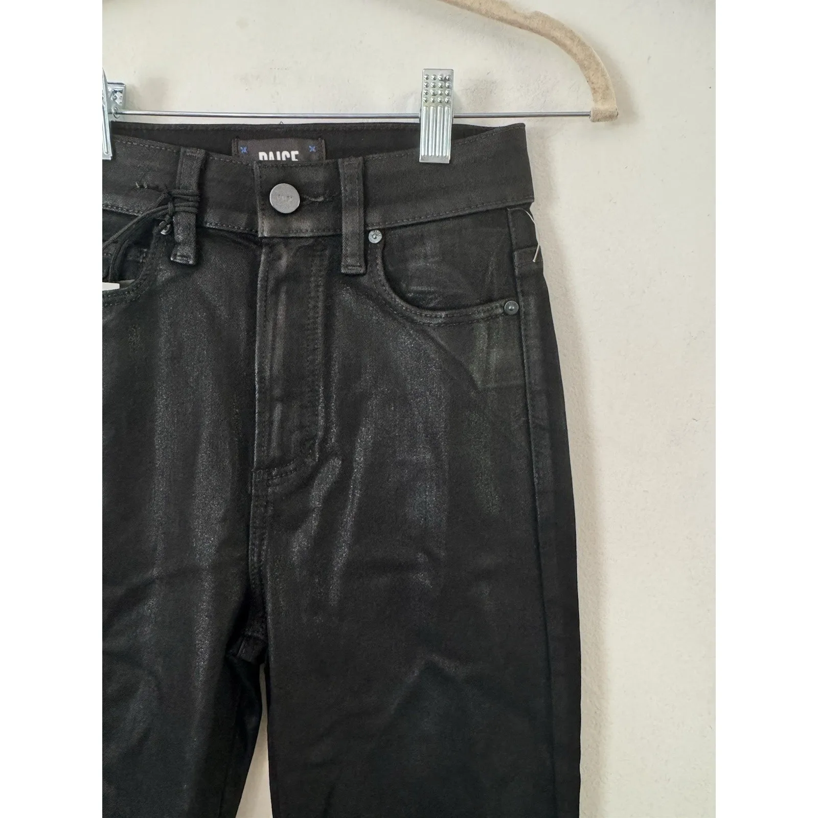 NWT Paige Cheeky Black Fog Coated Skinny Jeans Women’s Size 24 - Image 3