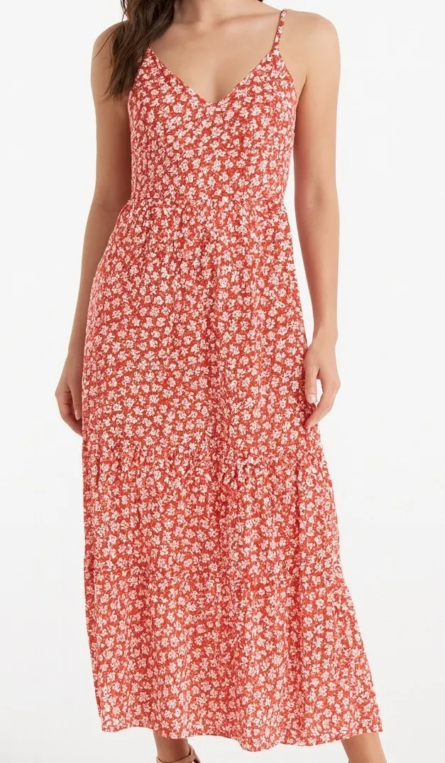 Old Navy Red Floral Smocked Midi Jumpsuit Women's Size S - Image 1