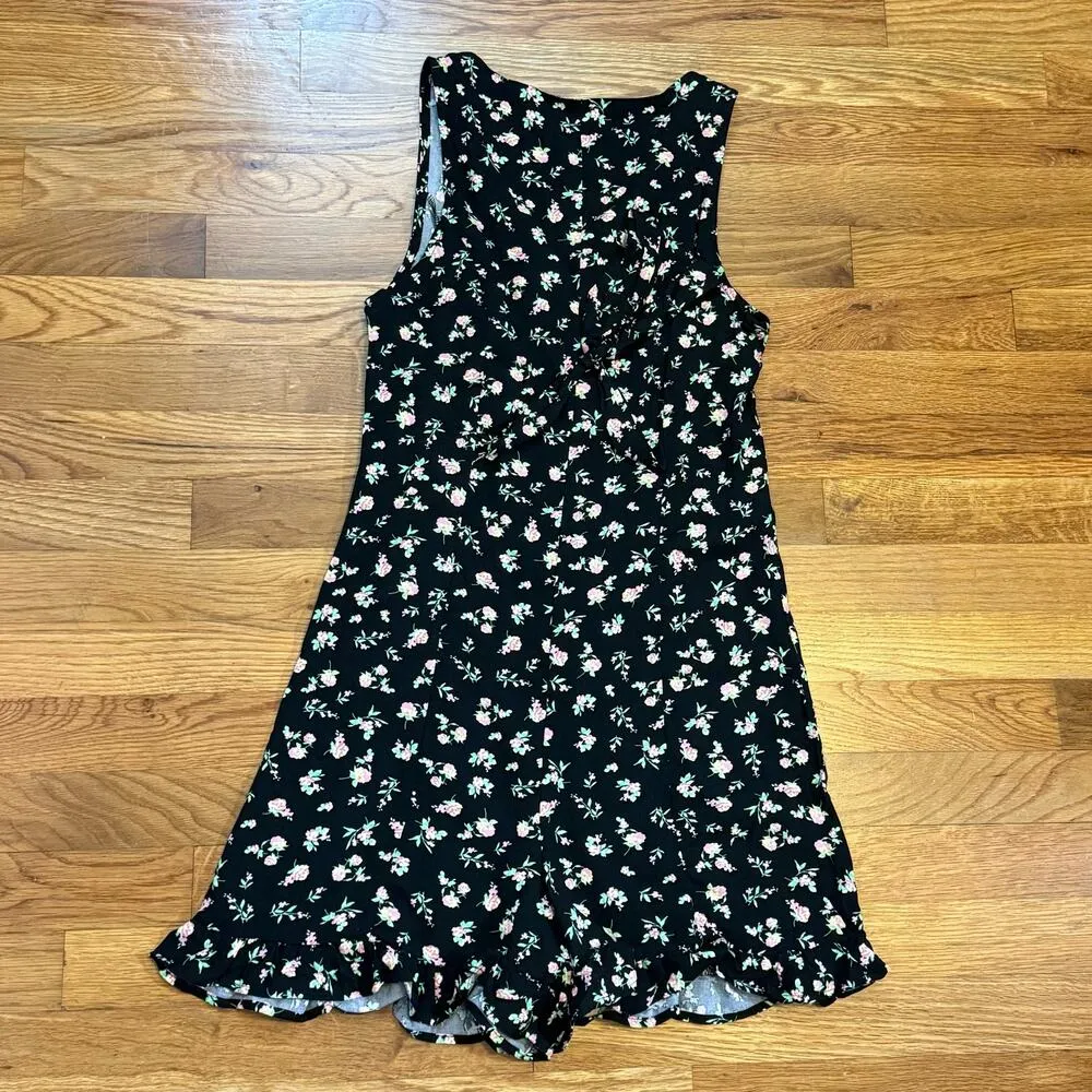 BP Women’s Small Black Pink Floral Sleeveless Shorts Ruffle Button Romper - Image 6