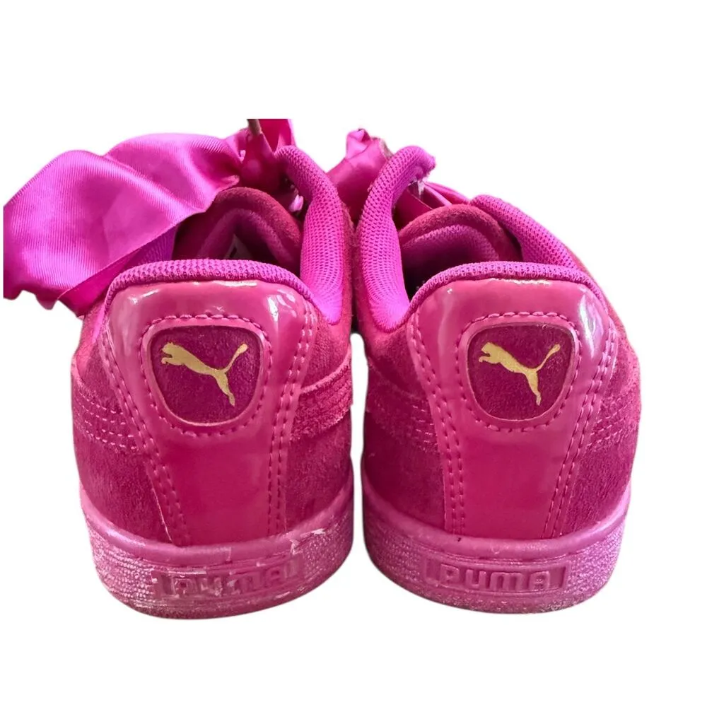 Limited Edition Puma Suede Satin Lace Sneakers Hot Pink Size 7.5 - Image 4