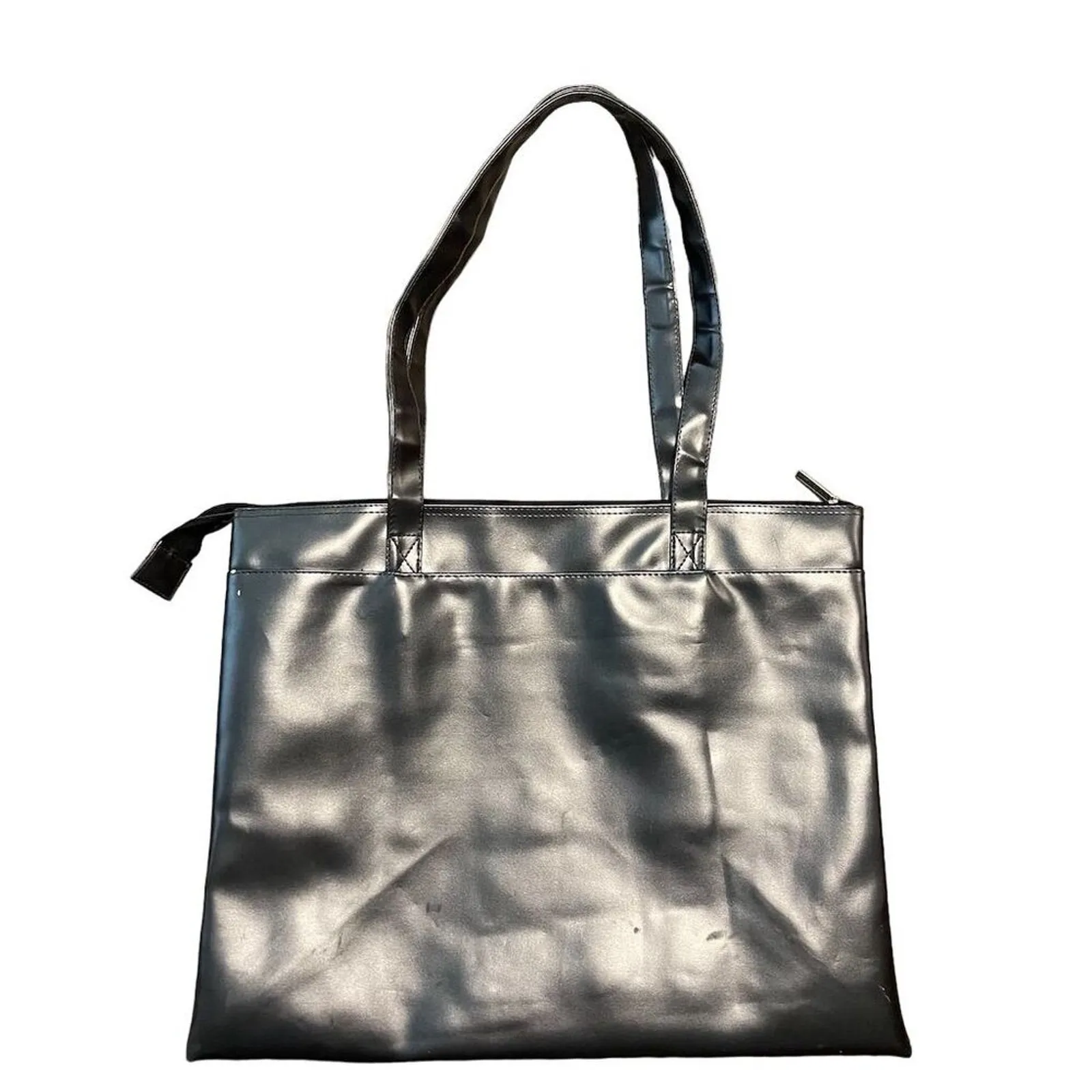 Signature Club A Metallic Tote Bag Women's Rome Florence Milan Script Detail Gray - Image 3