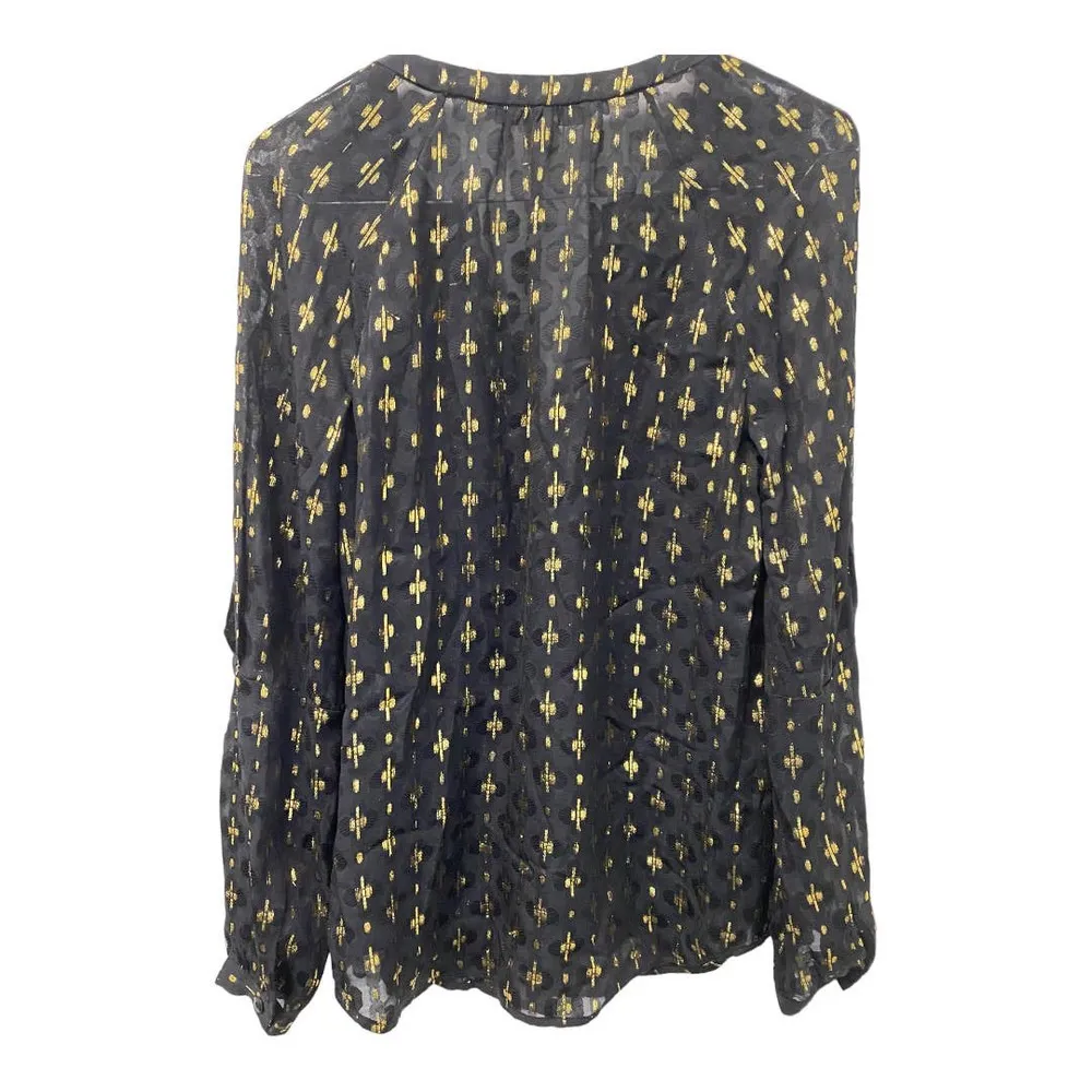 DVF Diane Von Furstenberg Freddie Top 0 Black Gold Silk Long Sleeve V-Neck Print - Image 3