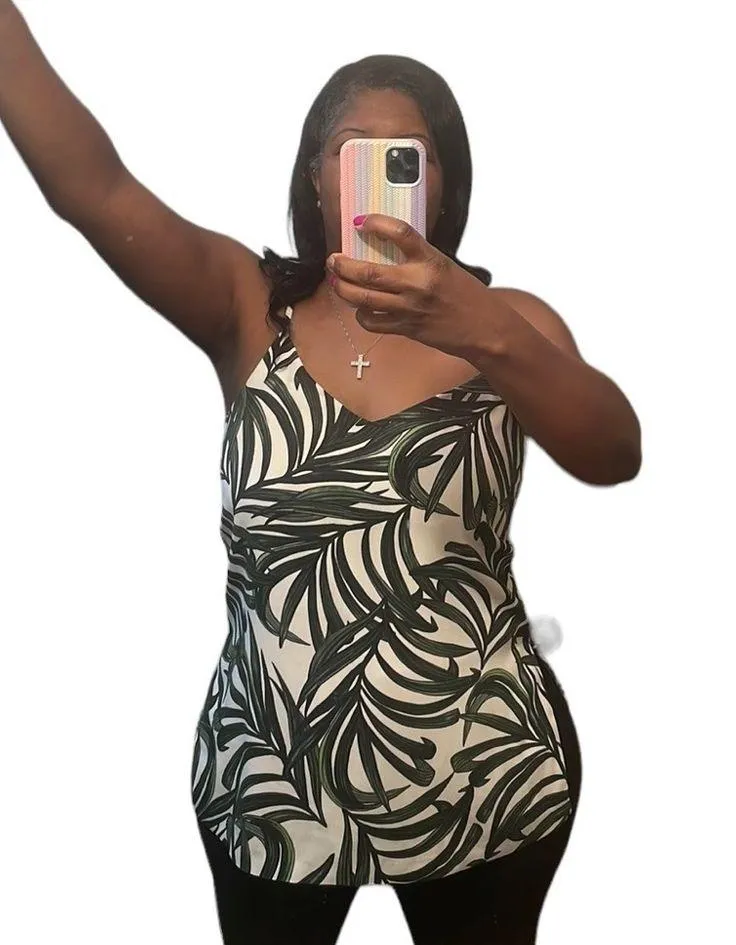 Eliane Rose camisole V neck tank top Cream Green tropical shirt New Size Large - Image 6