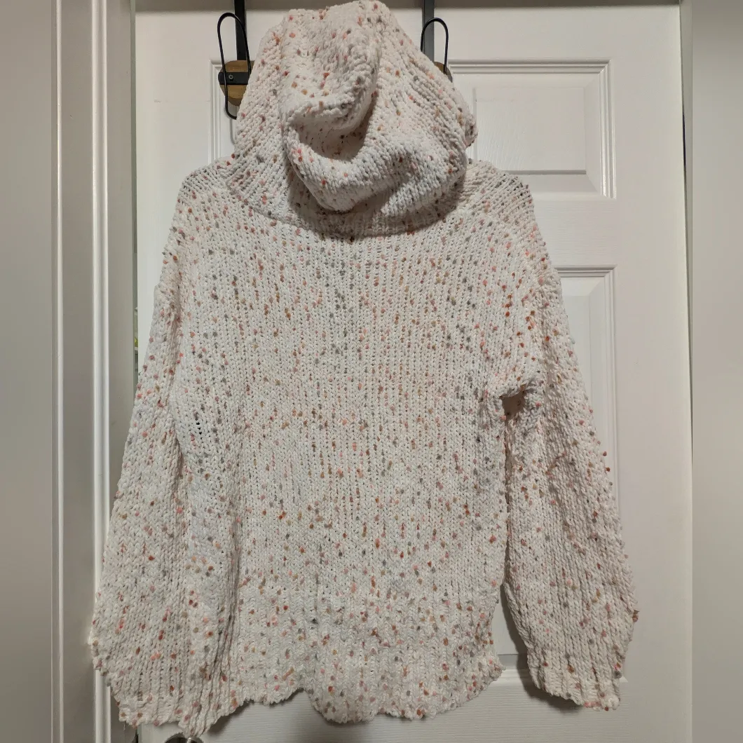 POL Chunky Knit Hooded Sweater Cream Chenille Soft Oversized Small Cottagecore - Image 5