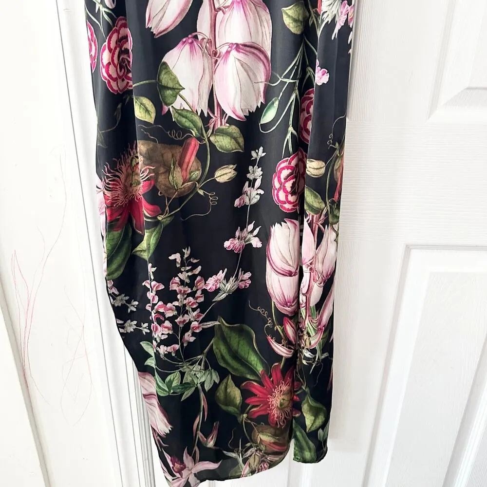 Katie May Walk This Way Dark Floral Side Cut Out Asymmetrical Midi Dress Medium - Image 5