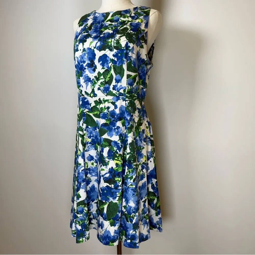 MILLY Capri Floral Sleeveless Dress Cotton Fit And Flare Women’s Size 10 - Image 3