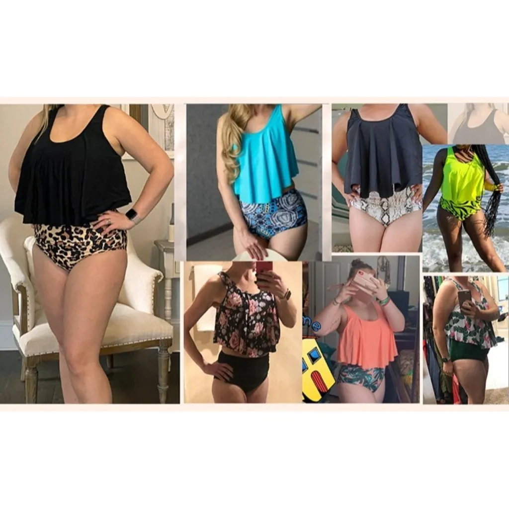 Leopard Palm Leaf Wide Strap High Cut Bikini Slimming Two Piece Swimsuit X-Large - Image 7