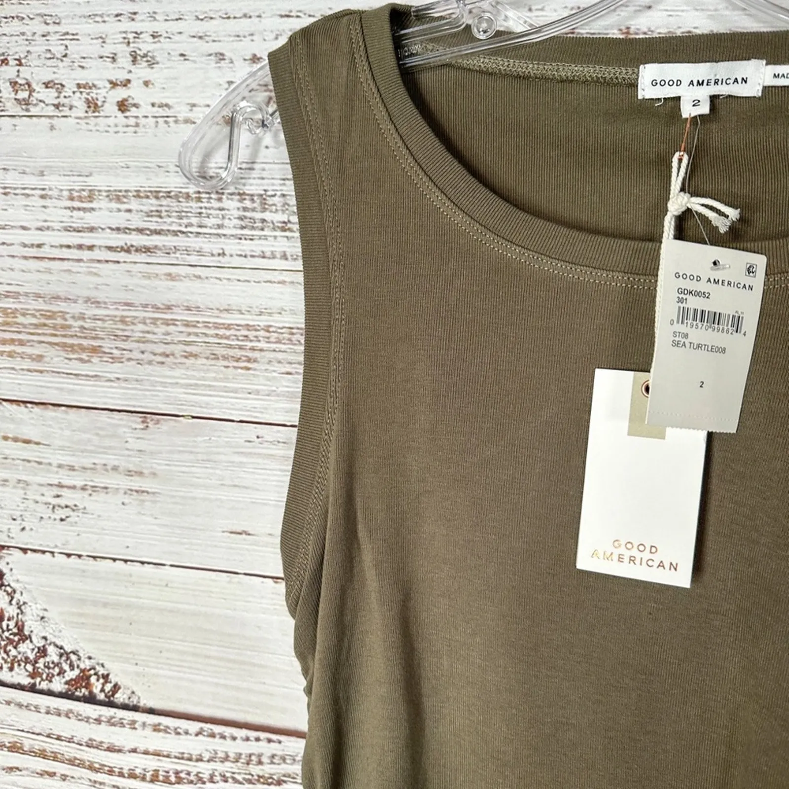 NEW with tags Good American Green Ruched Tank Mini Dress, NWT, Medium, MSRP $119 - Image 9