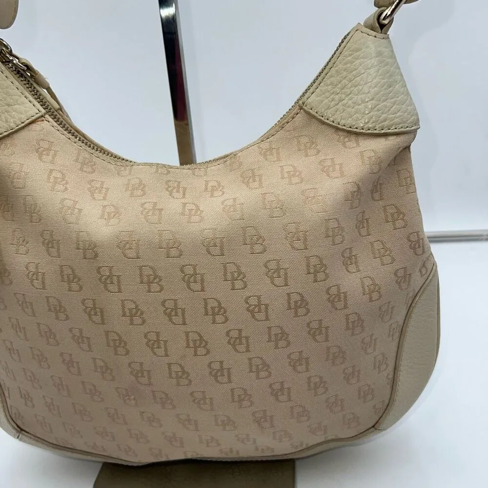Dooney & Bourke Cream Signature Canvas and Leather Hobo Bag with Adjustable Leat - Image 3