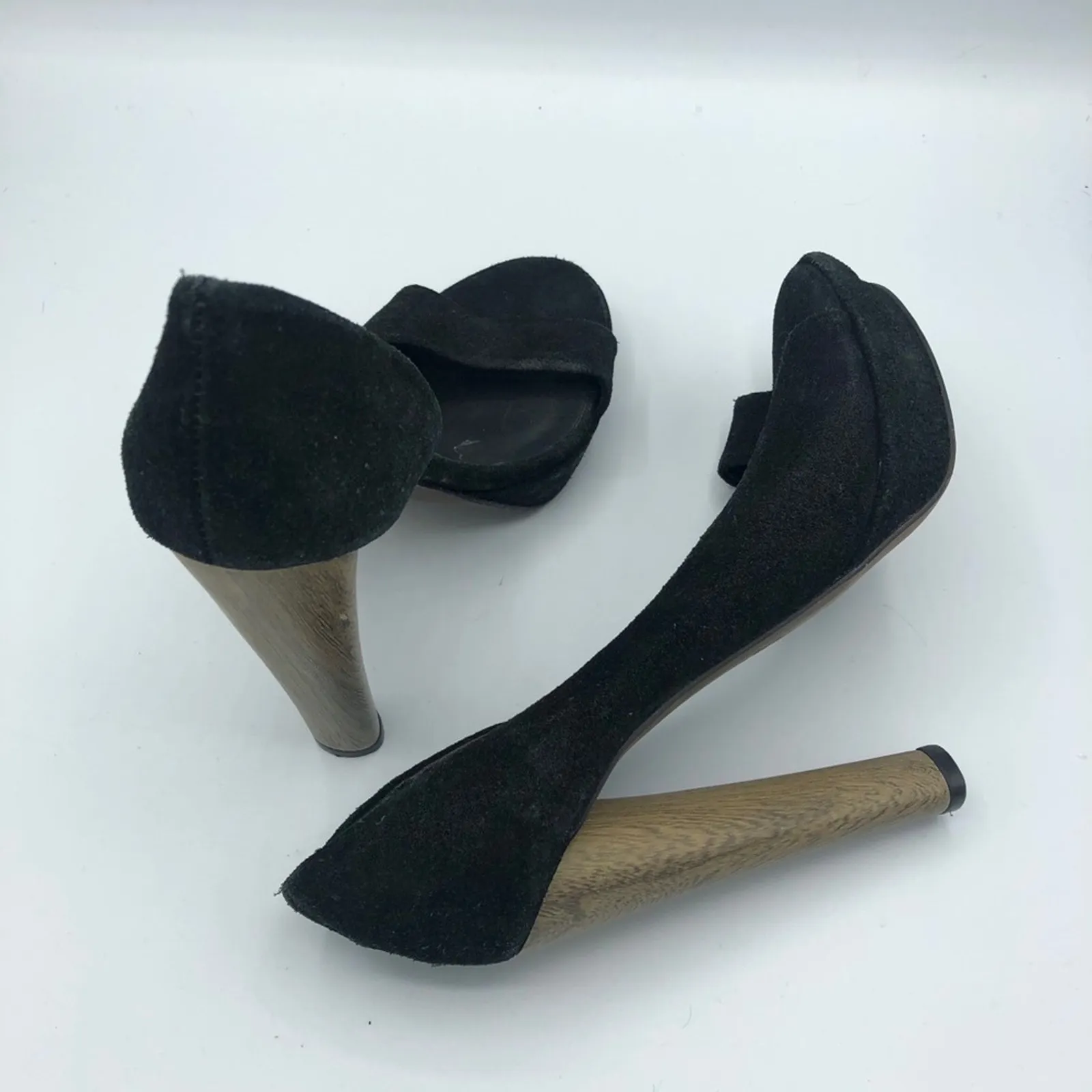 Max Azria Black Leather D’orsay Wood Heels Peep Toe Womens 6 Formal Dressy - Image 8