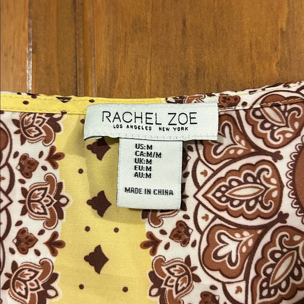 Rachel Zoe Yellow & Brown Paisley Crop Tank, Medium - Image 4