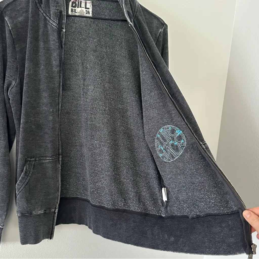 Vintage Y2K Billabong Grey zip up Hoodie Sz M Coastal Surf Skater Beach Grunge - Image 6