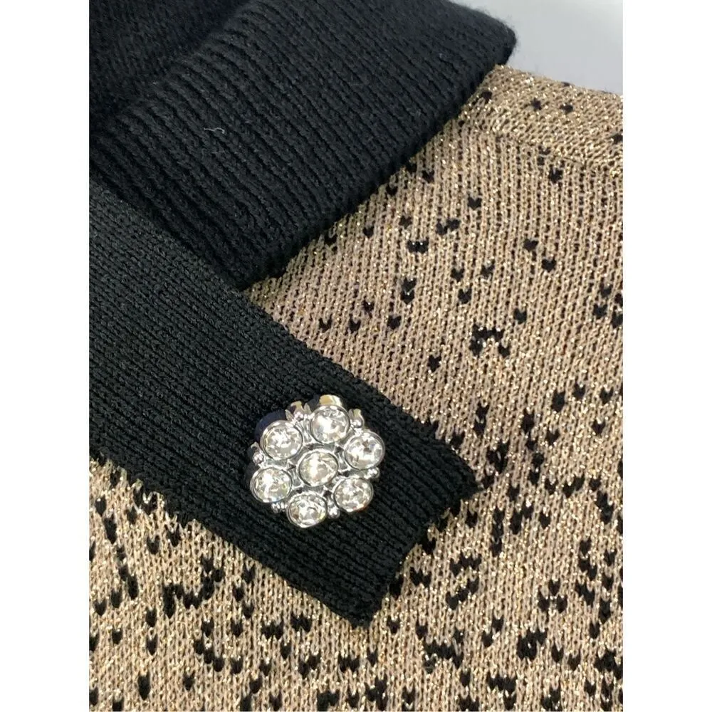 -3. Adrienne Vittadini Women's Black Gold Shimmer Metallic Pullover Sweater Medi - Image 9