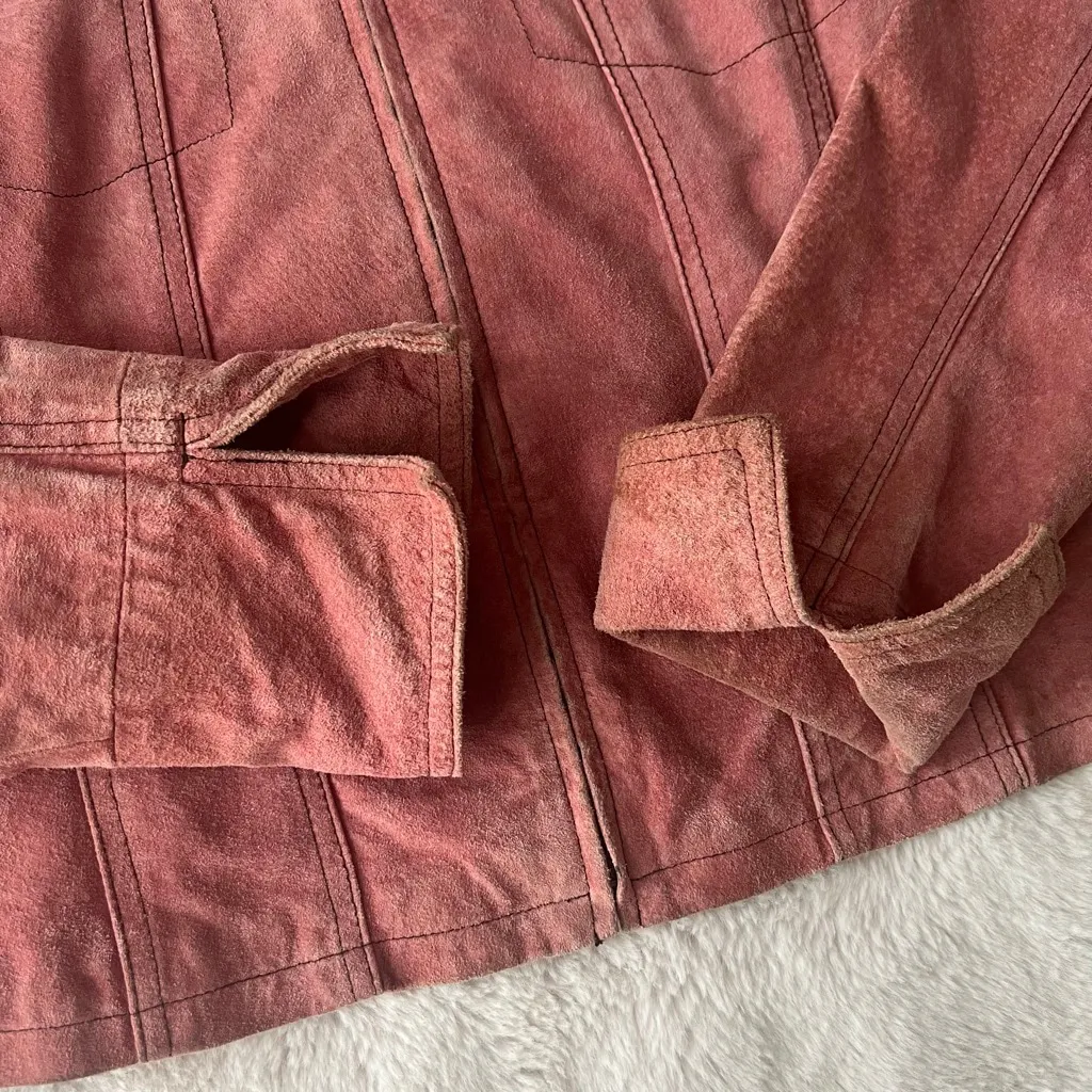 Women's Pink Suede Leather Jacket Size L y2k style - Image 2