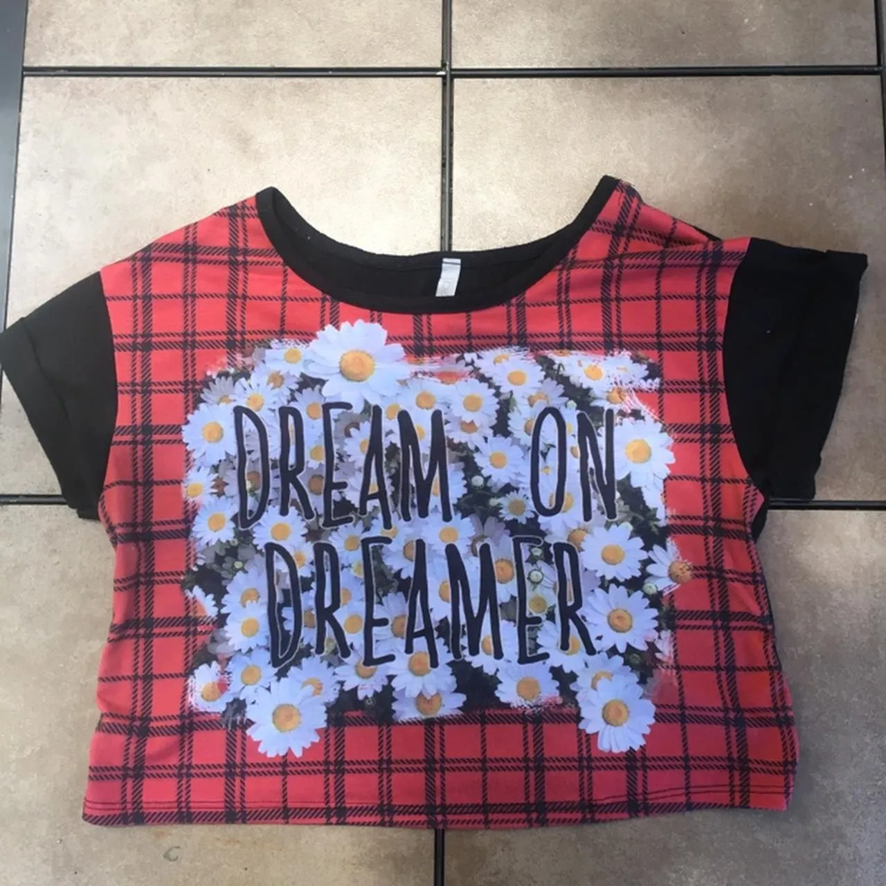 Red and Black Plaid Floral Crop - Image 2