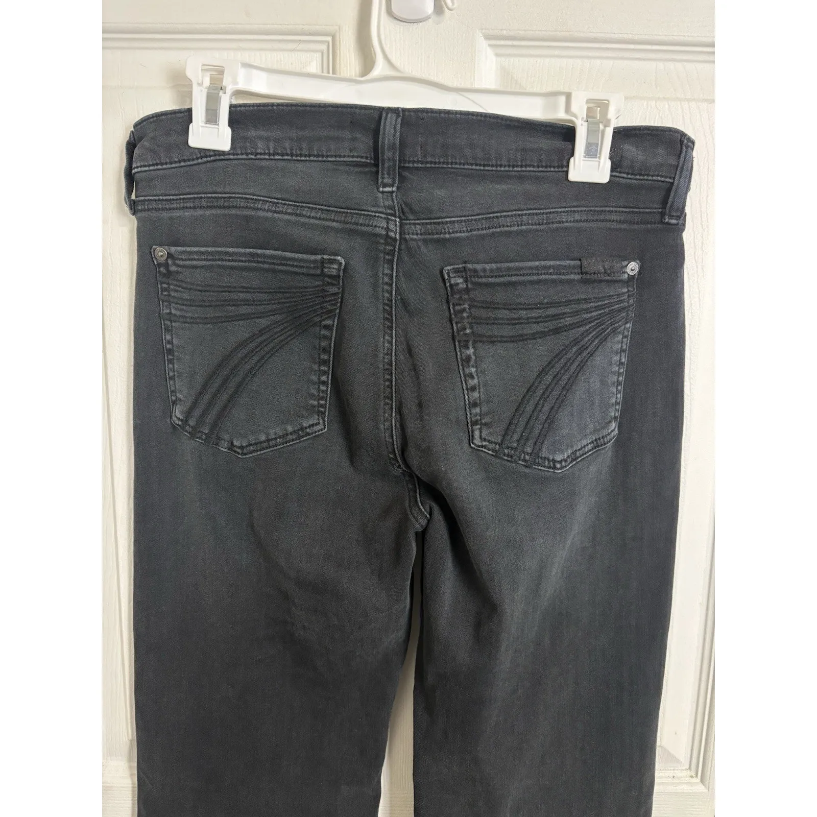 Vtg Y2K 7 For All Mankind Black Dojo Flare Denim Jeans Size 29 Wide Leg Grunge - Image 3