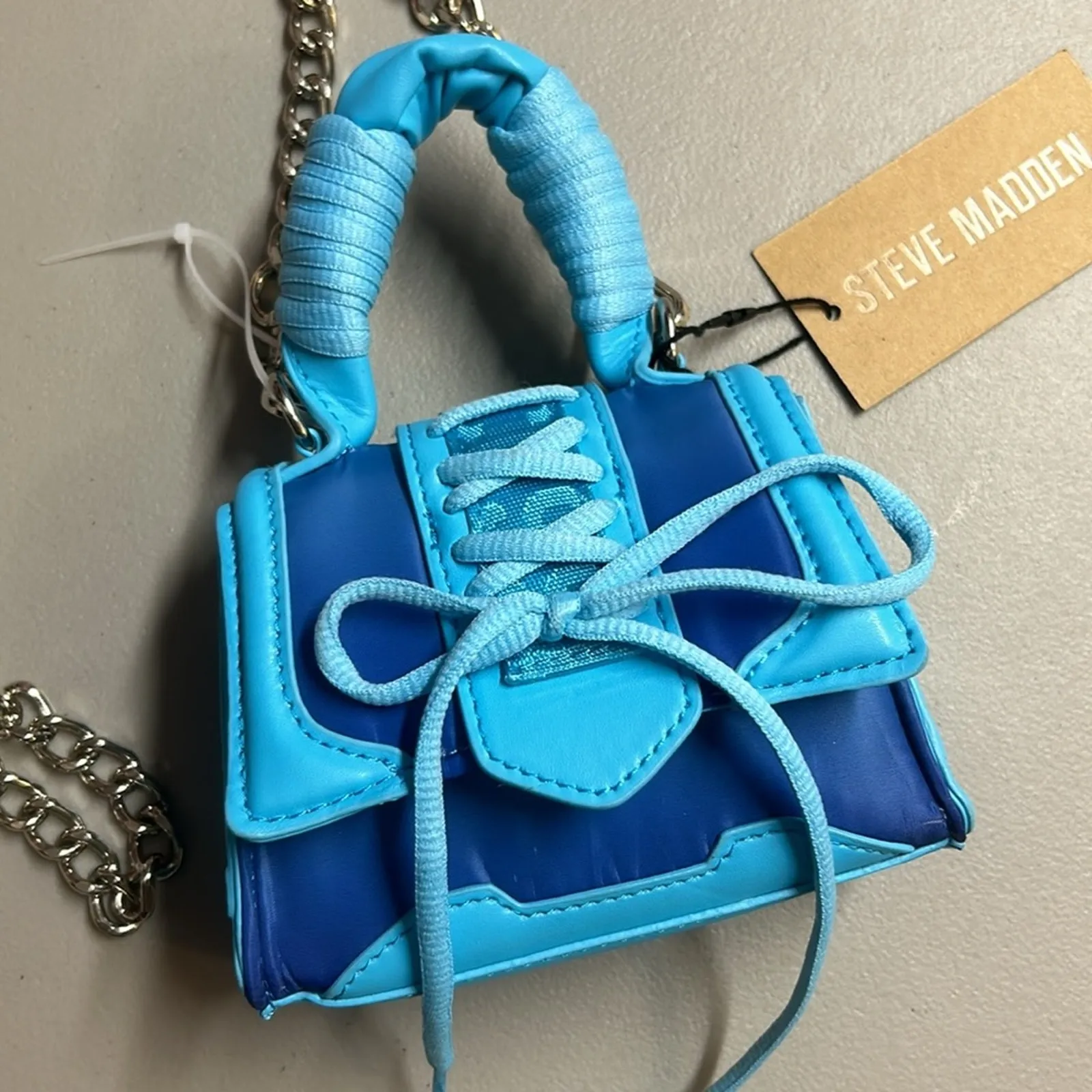 Steve Madden Purse Crossbody Turquoise Blue Flap Top Handle Bag Chain Bdoraa NWT - Image 2