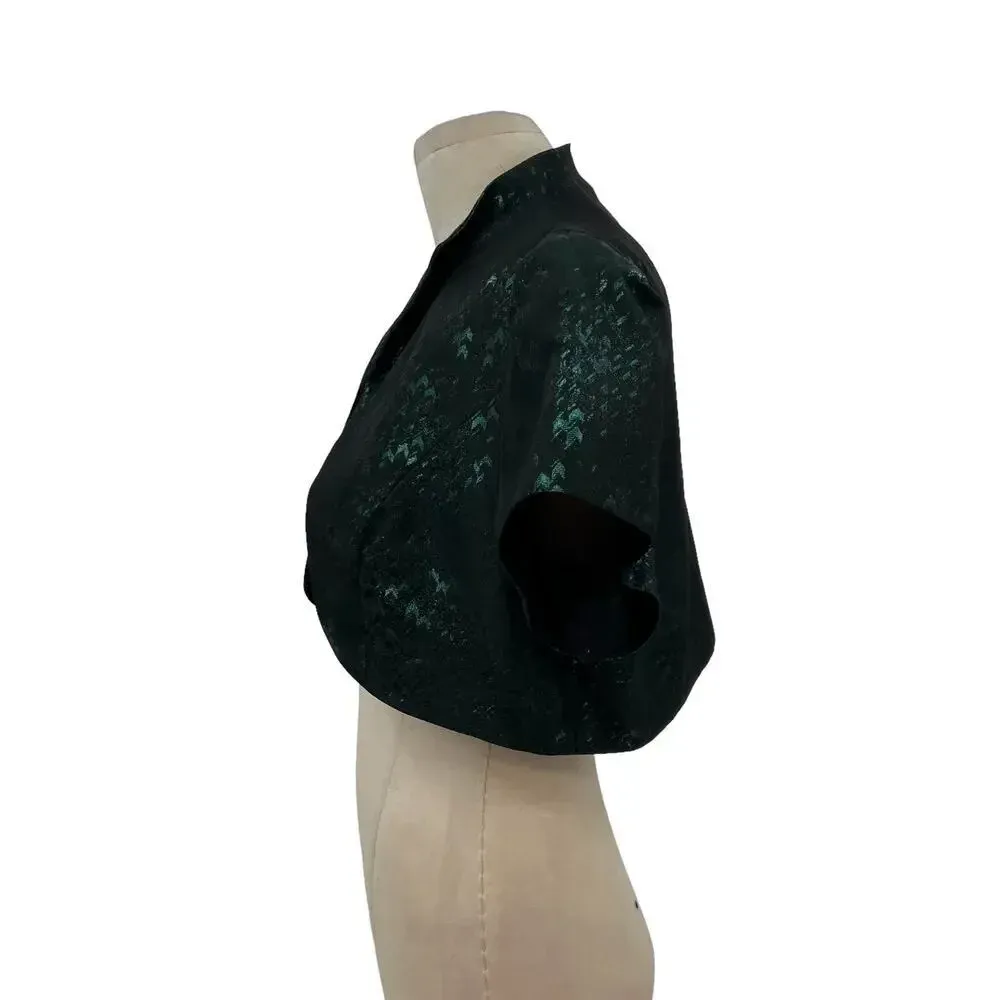 Theia Green‎ Jacquard Cropped Evening Jacket Short Sleeve Size 14 Green - Image 5