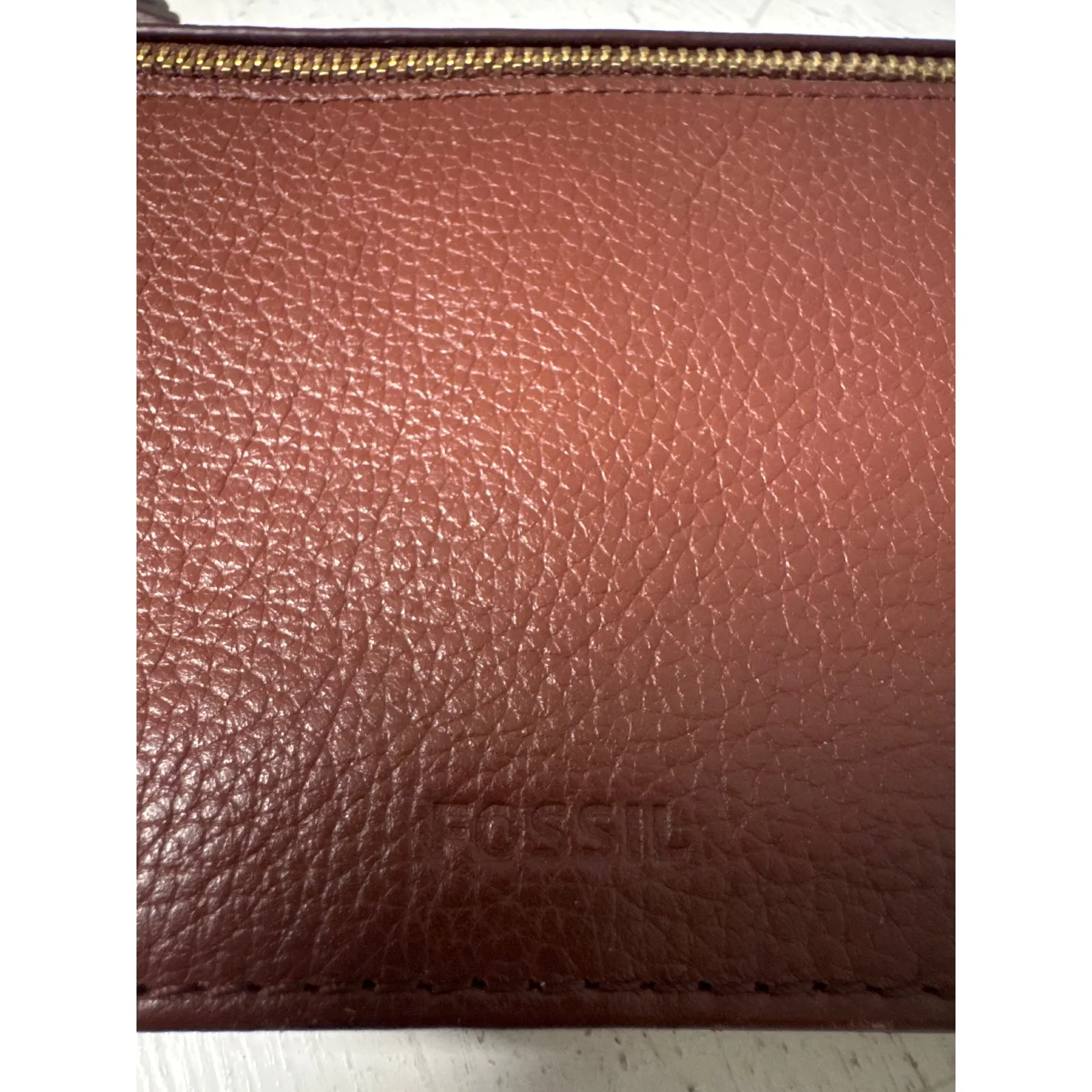 Fossil Aubrey Leather Wallet Brown Snap Closure Coin Pouch Clutch Wristlet - Image 3