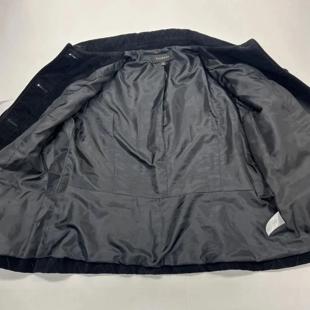 TALBOTS WOMEN'S BLACK VELOUR QUILTED BUTTON-DOWN JACKET SZ 8 Classic Preppy - Image 9