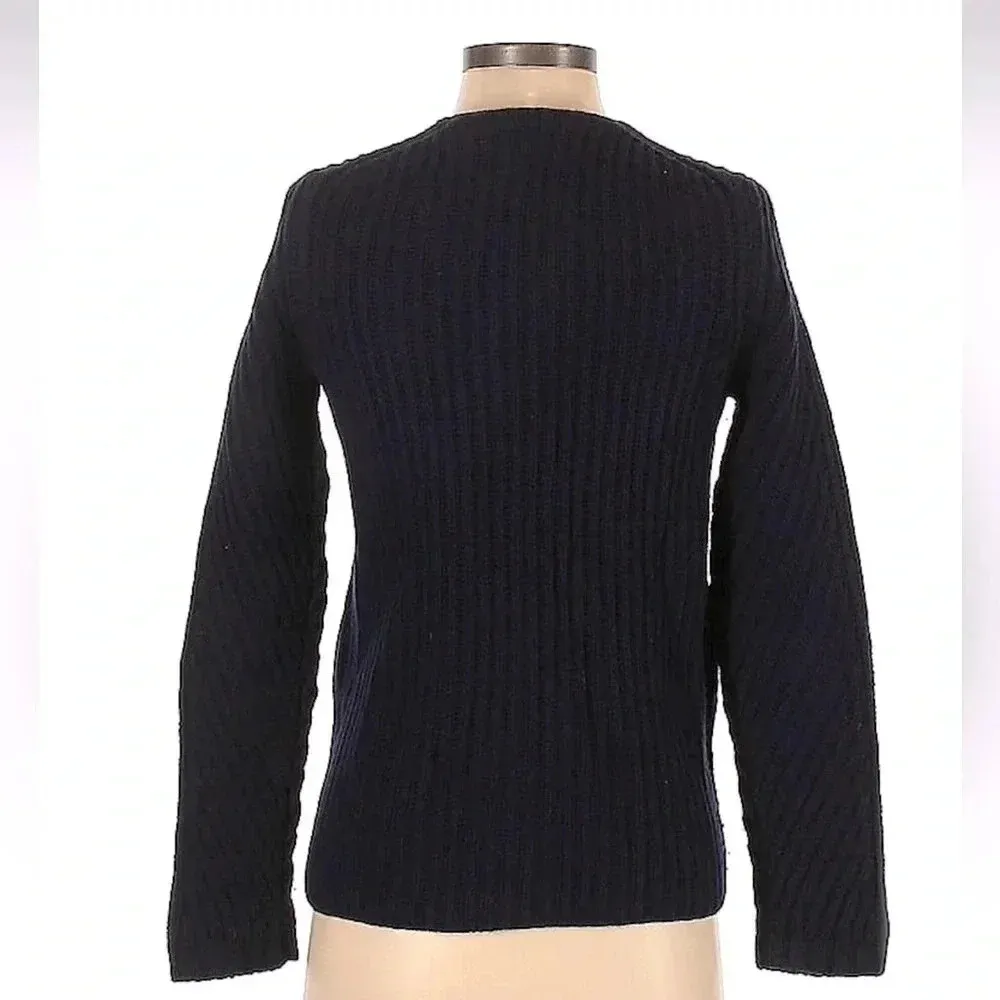 Madewell Dark Navy Ribbed Merino Wool Motorcycle Sweater Leather Trim Size XS - Image 3