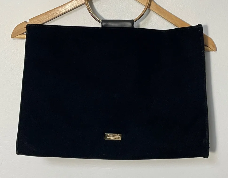 Carolina Herrera Good Girl Black Velvet Bag with Gold Hoop Handle - Image 1