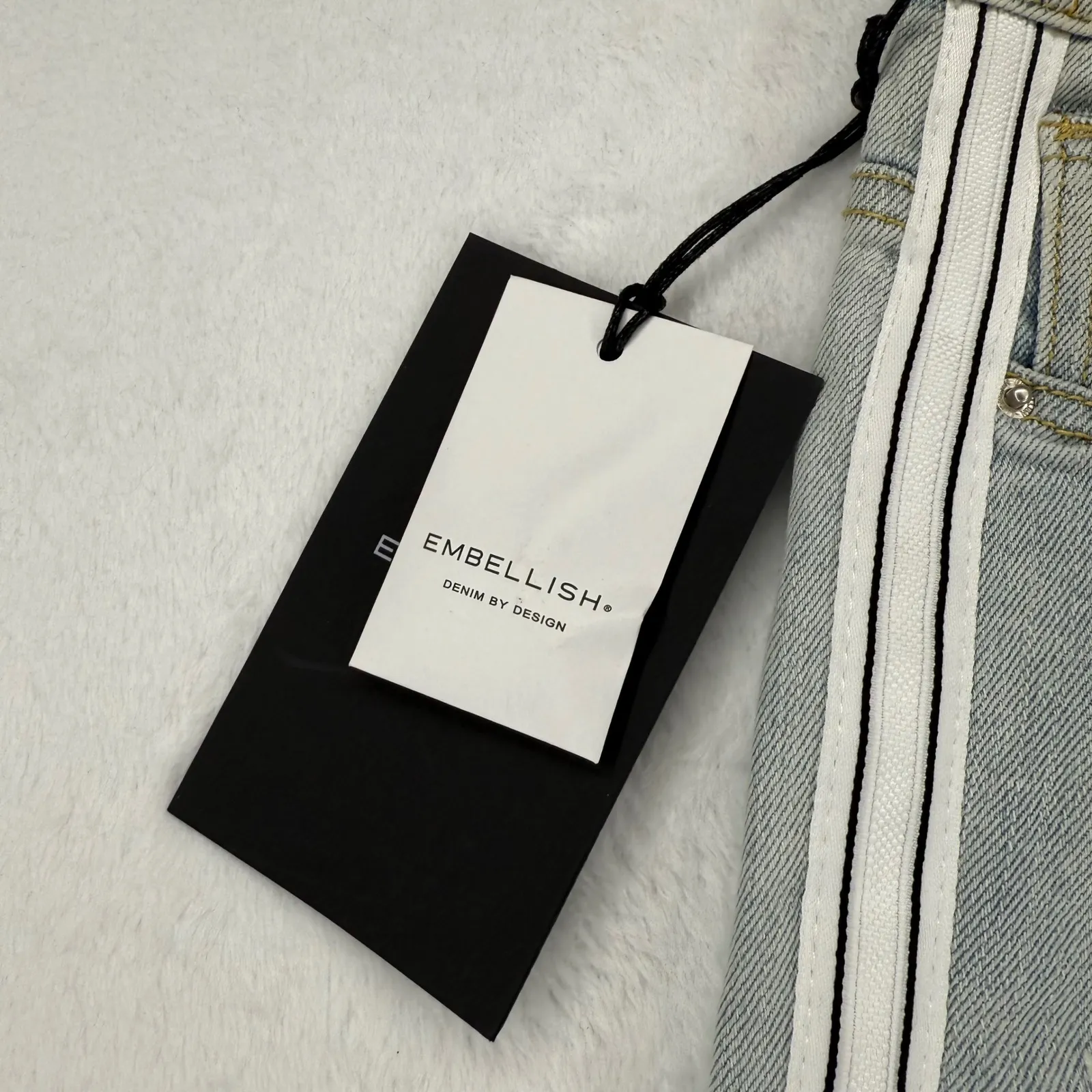 Embellish Distressed Ripped Denim Jeans White Stripe‎ Light Wash Womens Size 28 Blue - Image 6