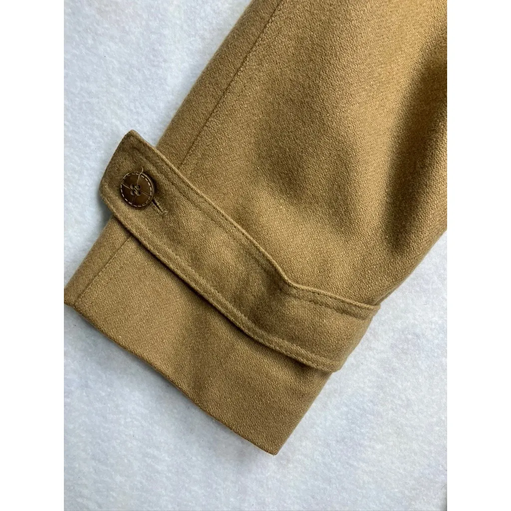 Vintage Montello Womens Camel Wool Blend Trench Coat Belted Classic Brown - Image 3