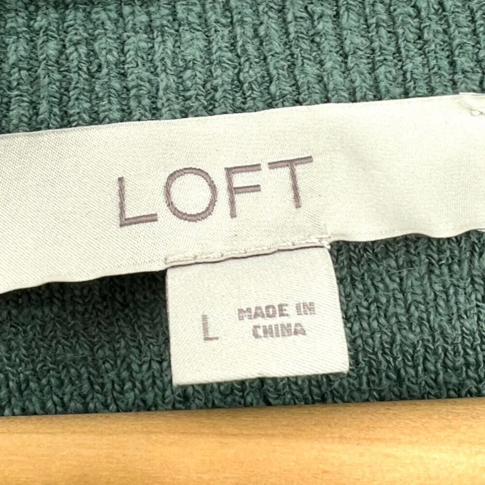 LOFT | Large | Textured Knit V-Neck Gold Button Up Tab-Cuff Pullover Sweater - Image 2